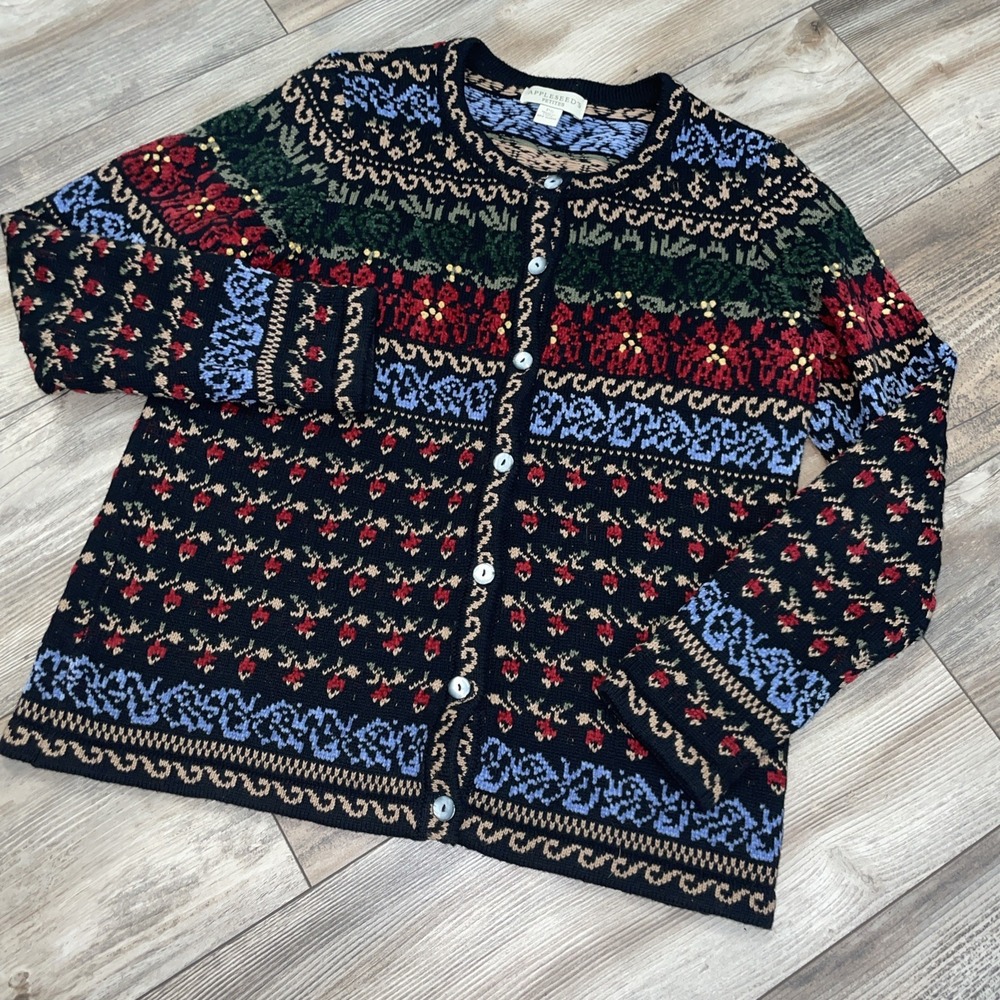 Appleseed's Button‎ Up Cardigan Women's PS Cotton Blend Holiday Winter Cozy